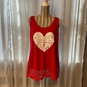 ROSHOP Red Lacy Bottom Heart Tank Top. Large